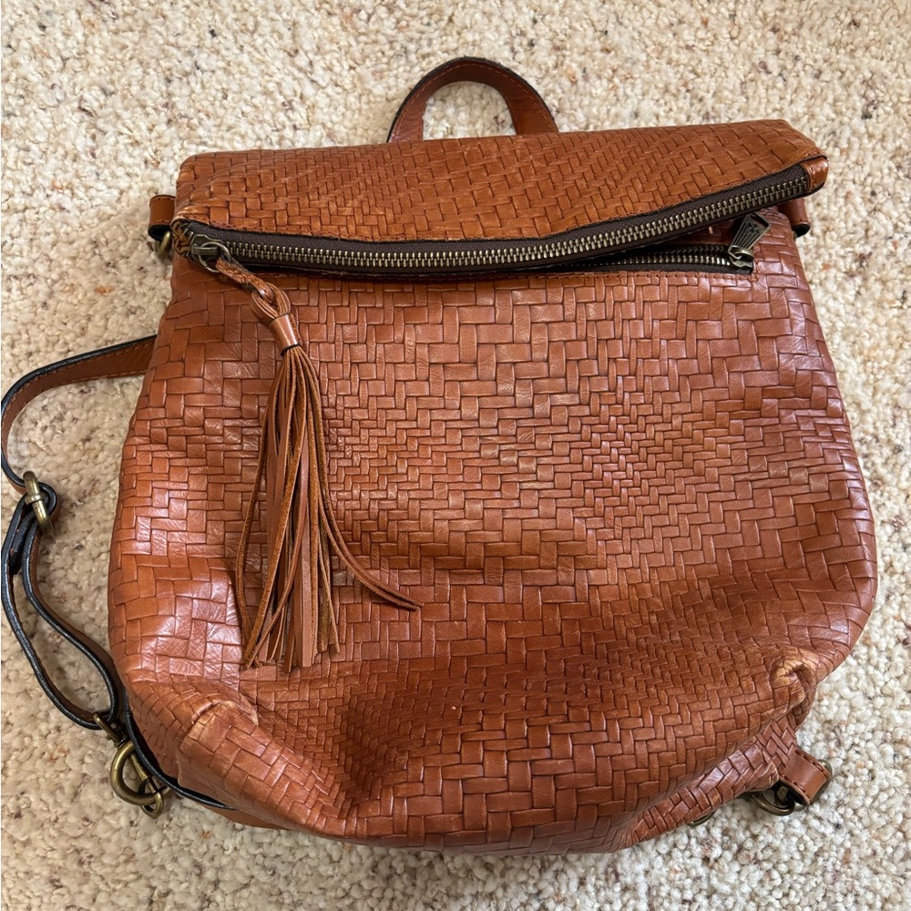 Patricia Nash Woven Leather Backpack - Tan